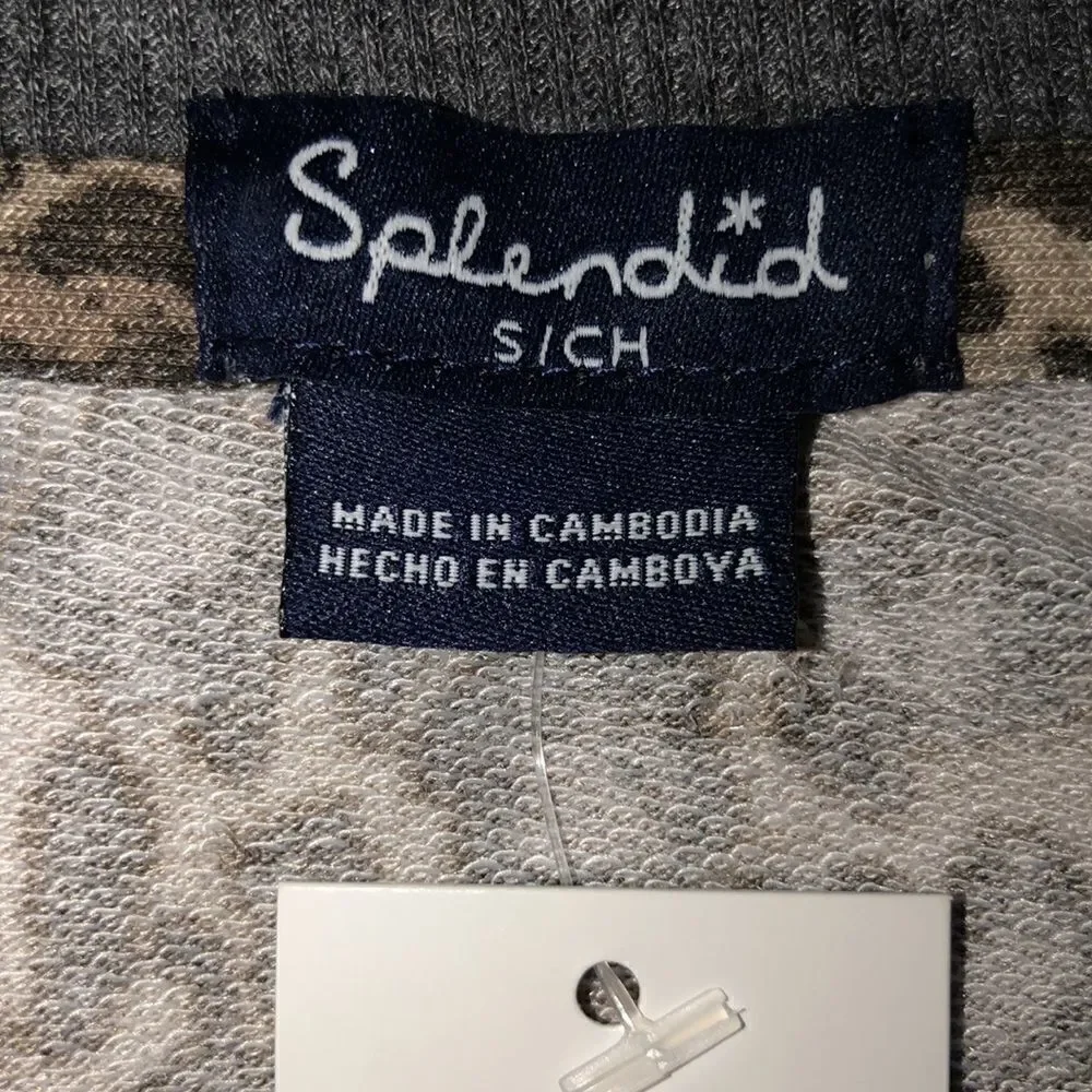 Anthropologie Splendid S Lively Leopard Gray PJ Lounge Crewneck & Jogger Set